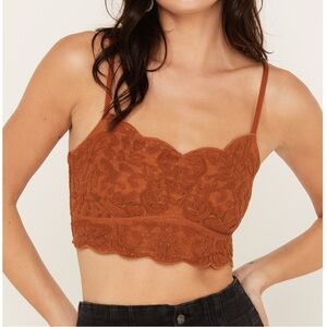 Shyanne Rust Lace Crop Top NWT Medium, embroidered, smocked, adjustable straps